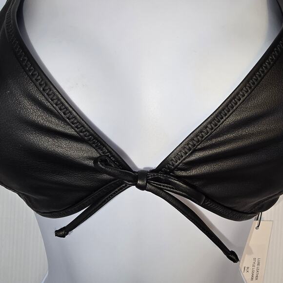 L'Agence Annabelle Faux Leather Bikini Top Black Triangle Tie Closure Small NEW - Picture 9 of 9